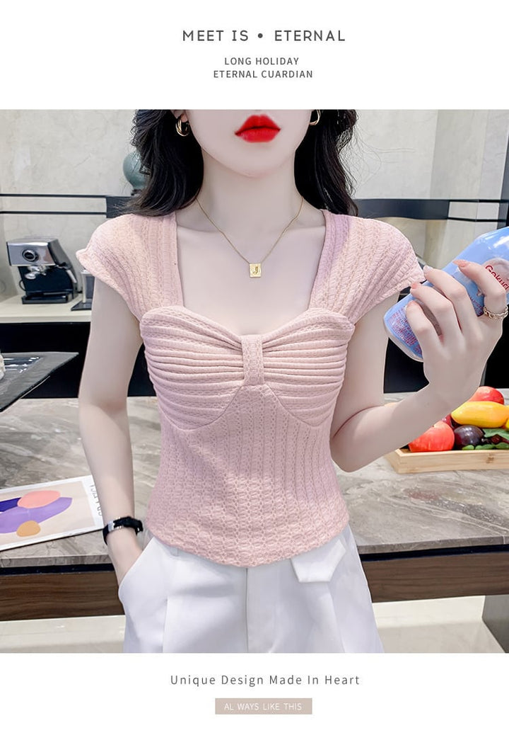【tops】女子力アップエレガントTシャツ着心地良い　M17340
