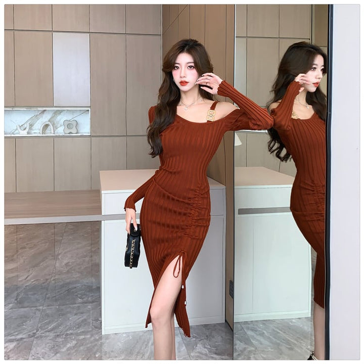 【dress】オフショルダーニットワンピース　M25521