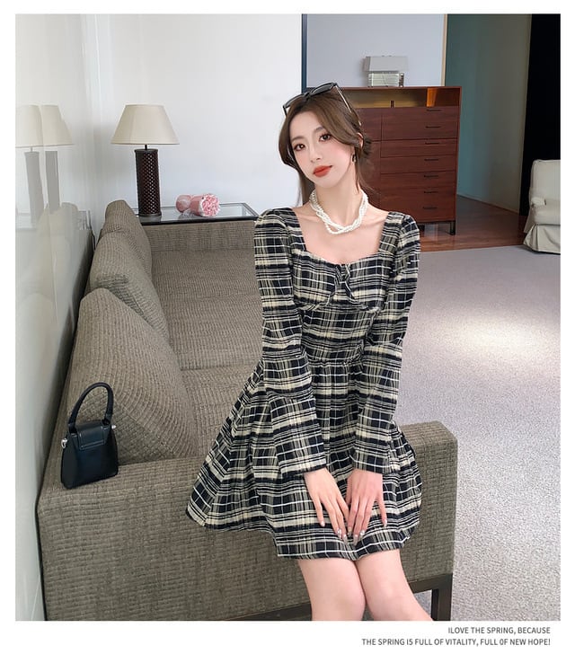 【dress】好感度UPチェック柄デートワンピースオシャレ　M17408