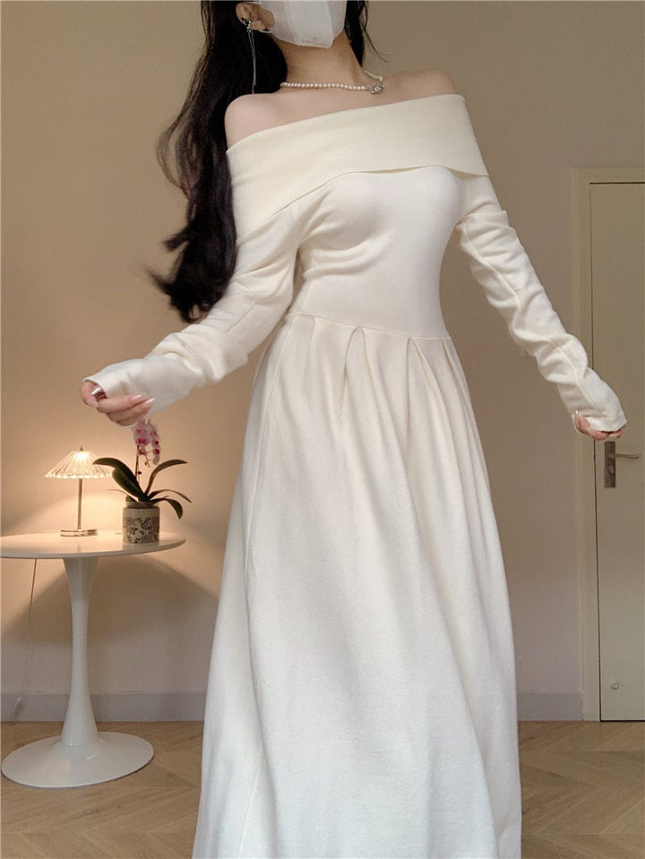 【dress】ボートネックニットワンピース　M18160