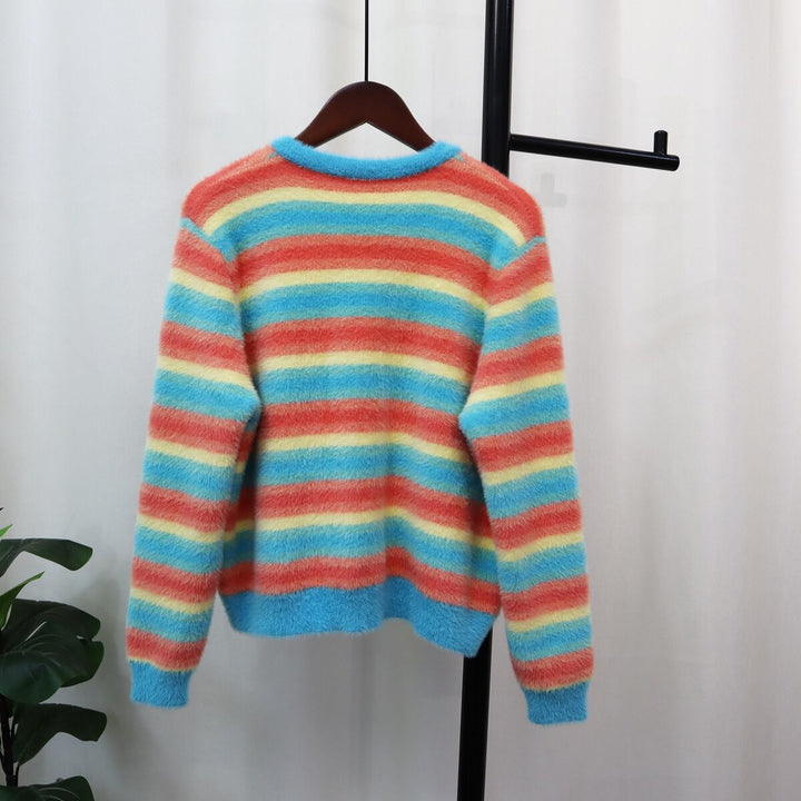 【outer】ボーダー柄配色ニットカーデ　M18548