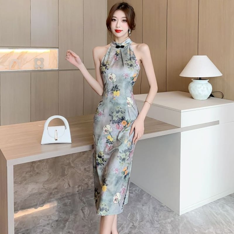 【dress】ノースリーブエレガントスリットデートワンピース　M17176