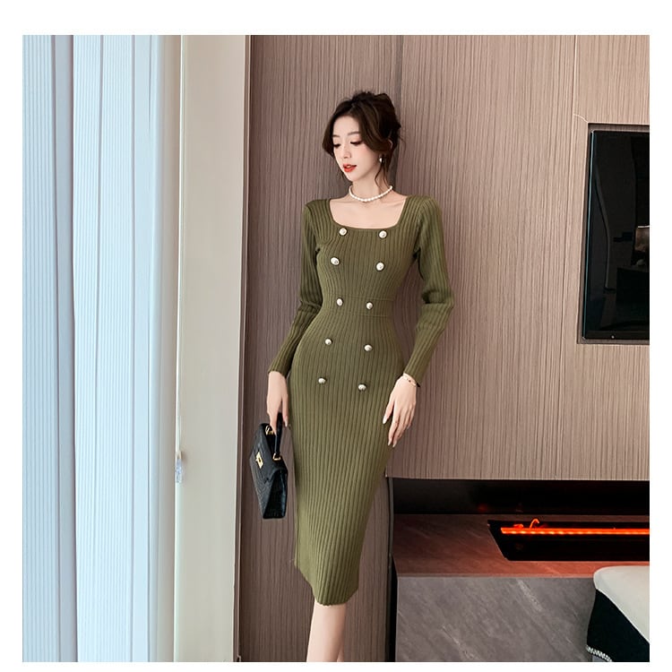【dress】ダブルボタンニットワンピース　M18208
