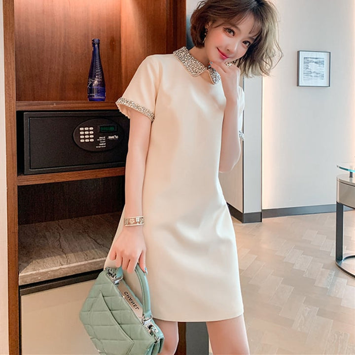 【dress】ラインストーン付きミニワンピース Q8435