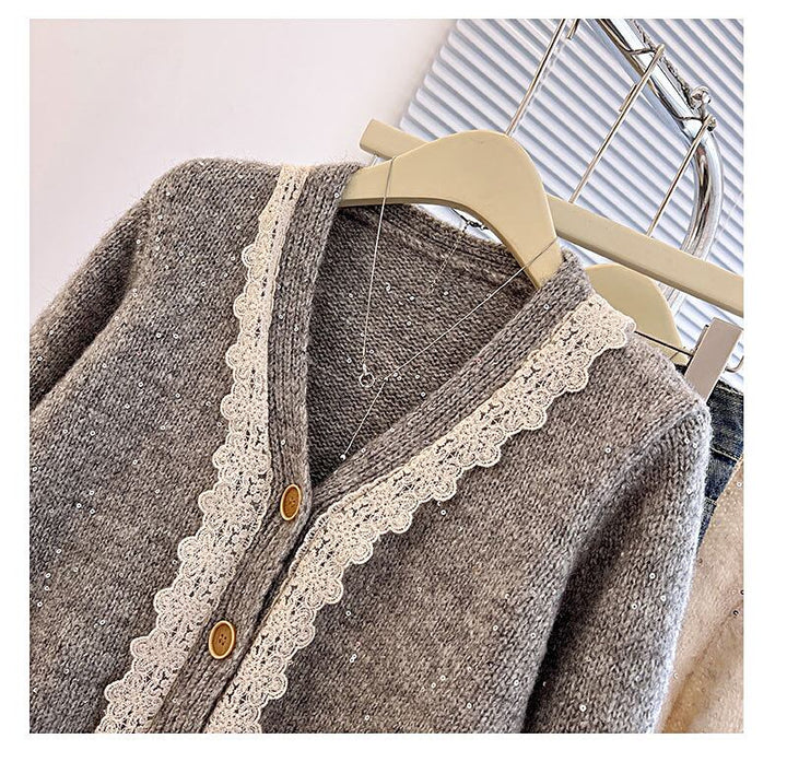 【outer】レース切り替えニットカーデ　M28259