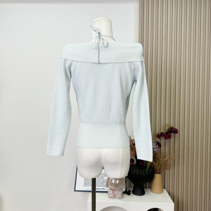 【tops】Vネックオフショルダーニットトップス　M28943