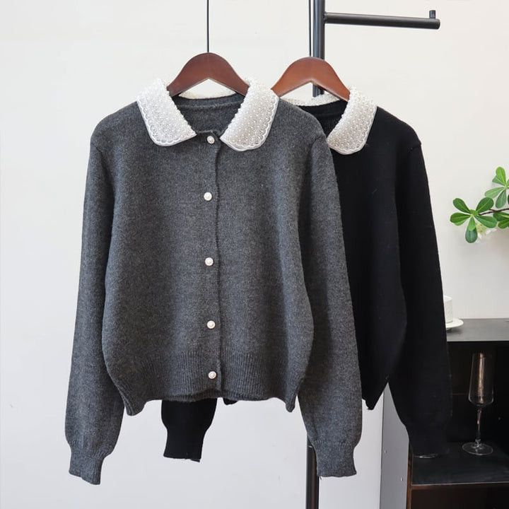 【outer】パールカラーニットカーディガン Q7325