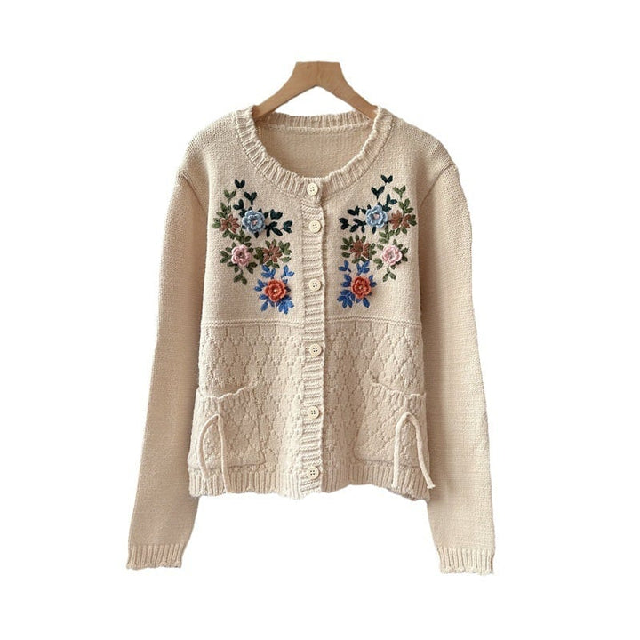 【outer】ボタンデザイン刺繍ニットカーディガン　M17729