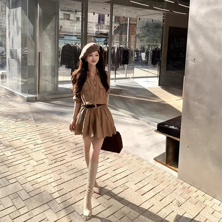 【dress】ベルト付きシャツワンピース Q8300