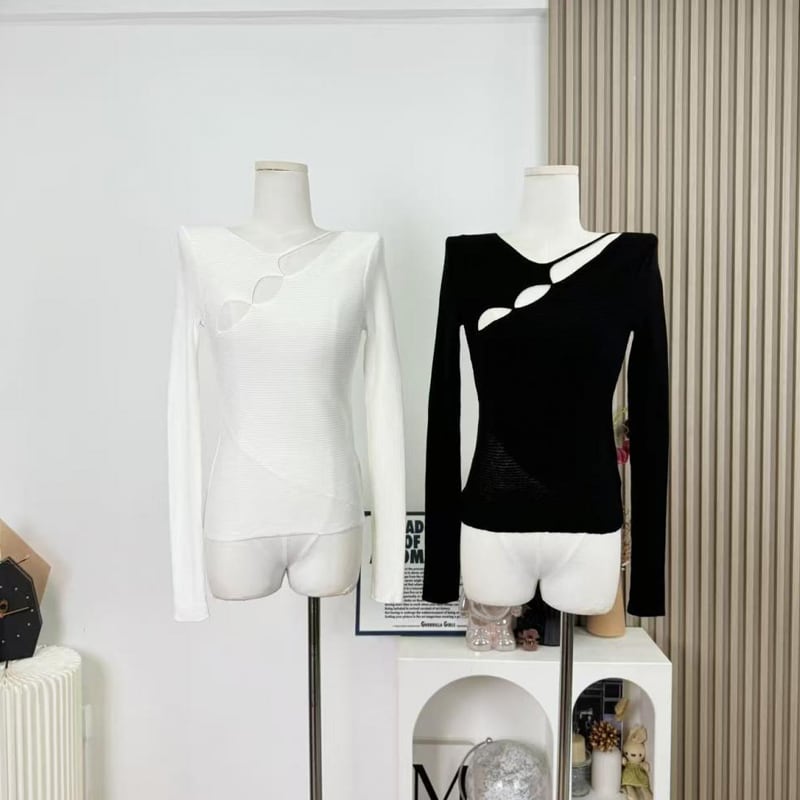 【tops】フロントカットニットトップス Q7949