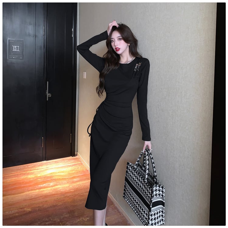 【dress】不規則 イレギュラースリットデートワンピース　M17040