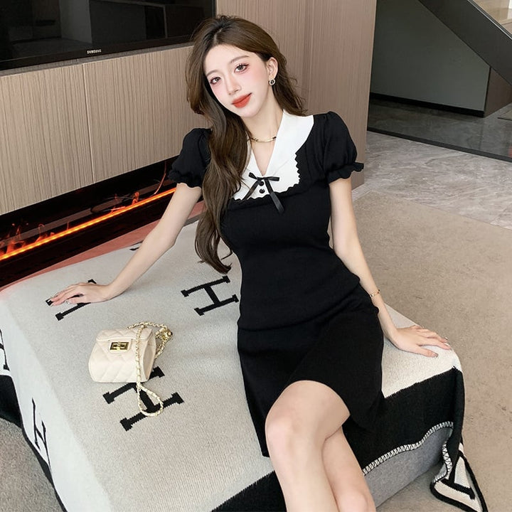 【dress】気質満点大人可愛い薄手ニットワンピース着瘦せ　M16874