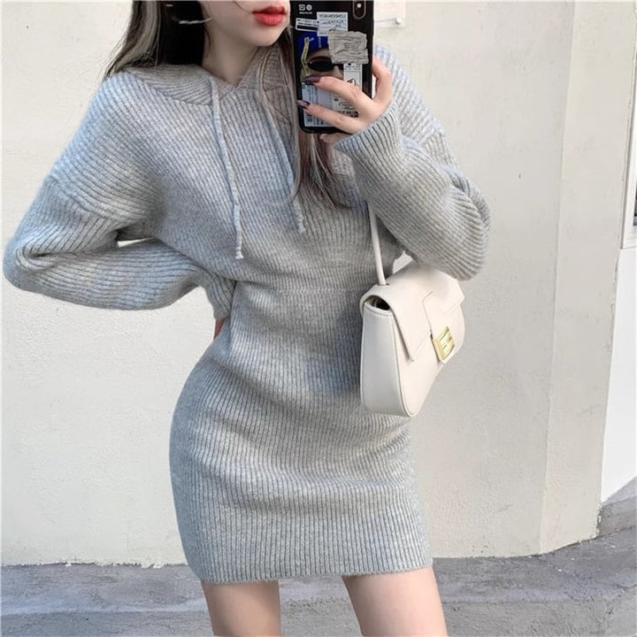 【dress】フード付きニットワンピース　M18367