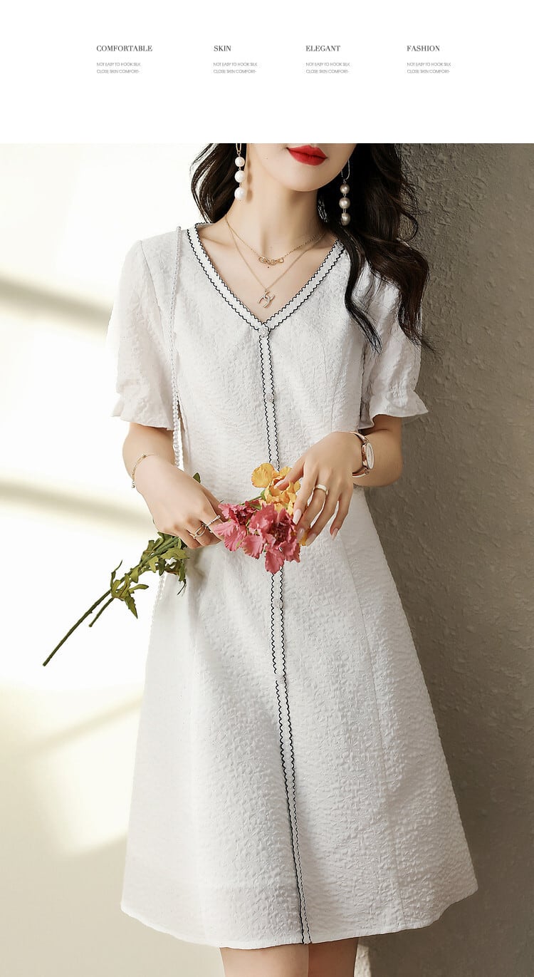 【dress】細身効果抜群♪エレガントVネックデートワンピース　M16828