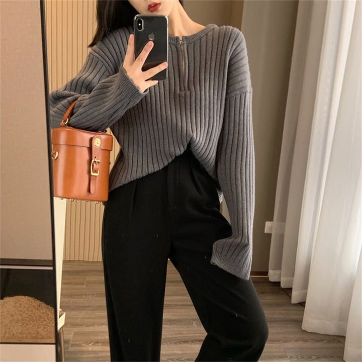 【tops】ファスナークルーネックニットセーター　M17816
