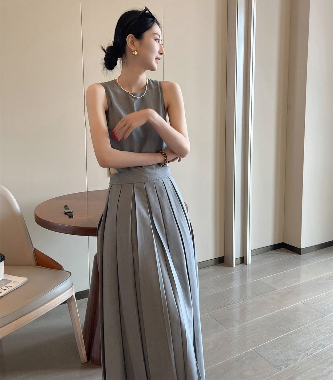 【dress】ウエストカットプリーツワンピース　N2993