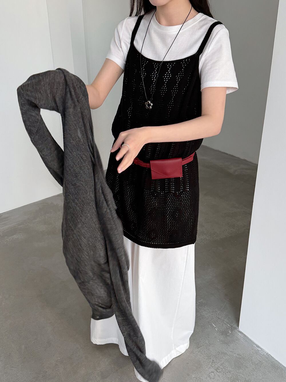 【tops】透かしニットキャミソール Q8326