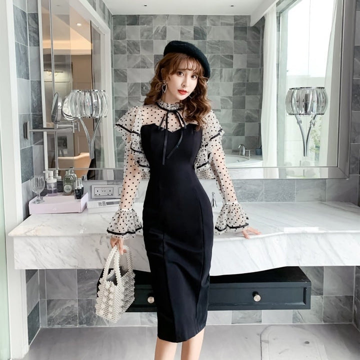 【dress】フリル切り替えワンピース　M21596