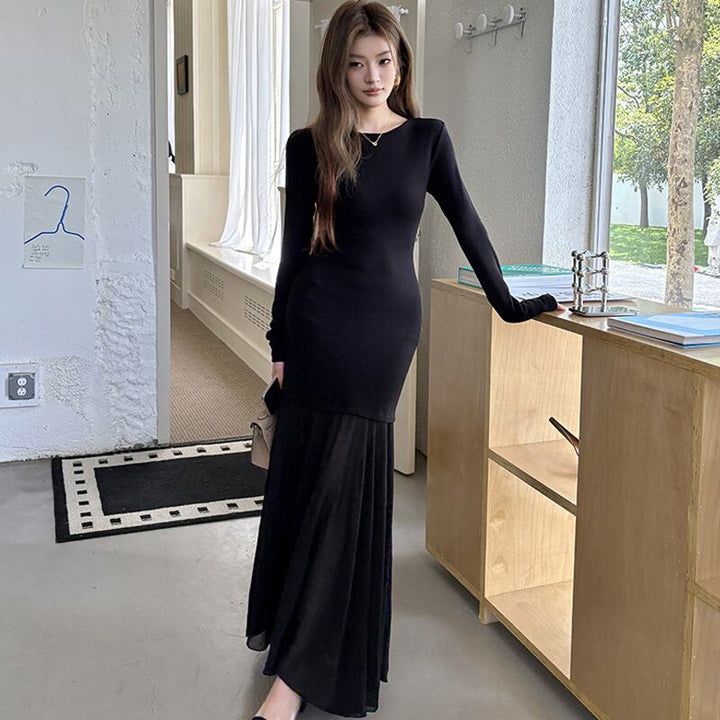 【dress】オフショルドッキングマーメイドワンピース Q6925