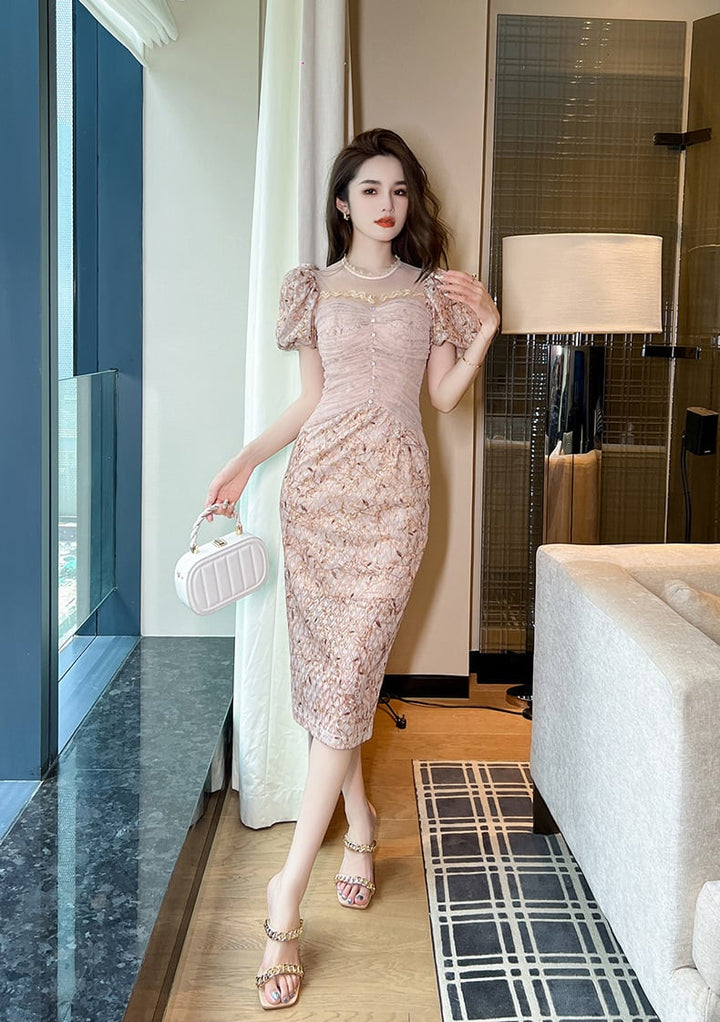 【dress】レース切り替えワンピース　M23075
