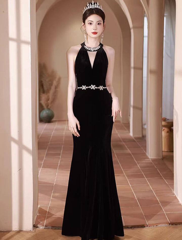 【dress】ラインストーン付きノースリーブマーメイドワンピース Q7993