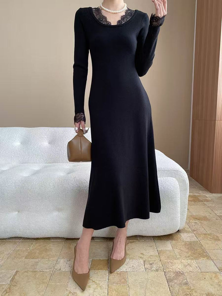 【dress】レースドッキングニットワンピース  K0658