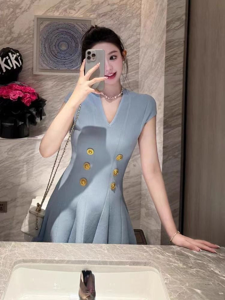 【dress】Vネックプリーツワンピース　M24248