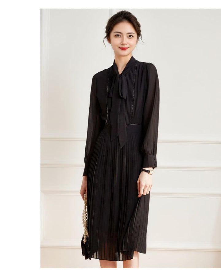 【dress】プリーツリボン付きワンピース　M29679