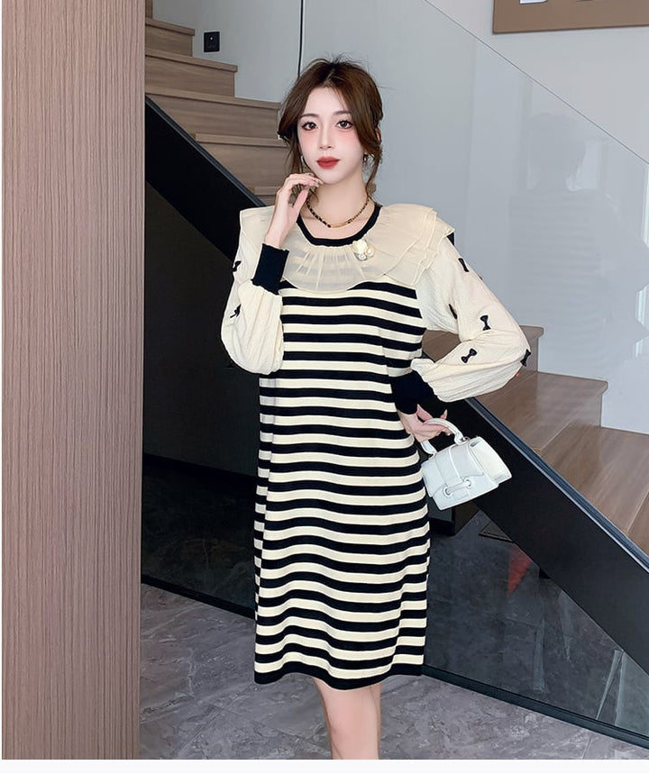 【dress】気質満点大人可愛いボーダー柄ニットワンピース　M17500