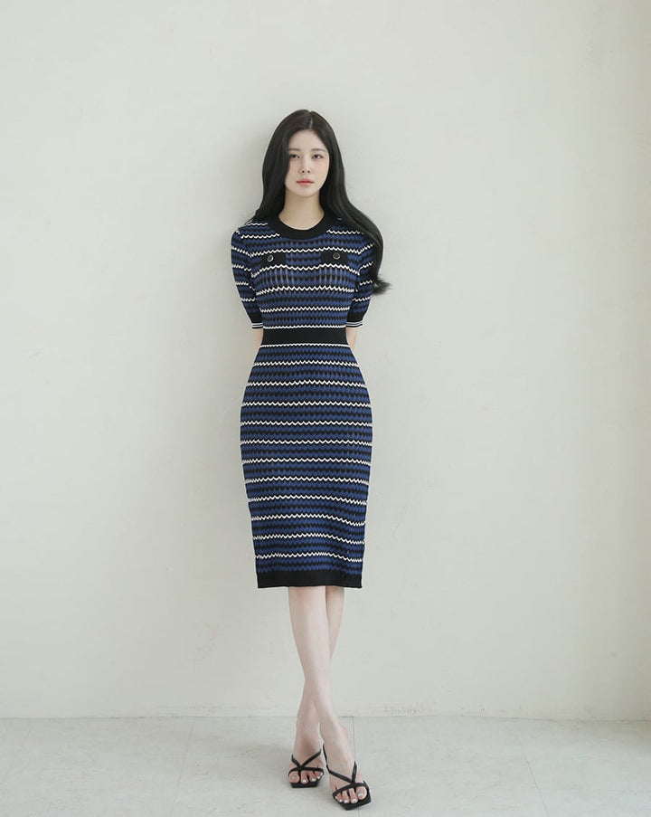 【dress】ボーダー柄ニットワンピース　M24916