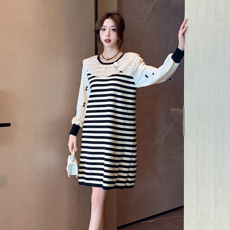 【dress】気質満点大人可愛いボーダー柄ニットワンピース　M17500