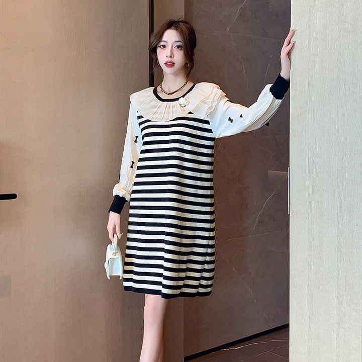 【dress】気質満点大人可愛いボーダー柄ニットワンピース　M17500