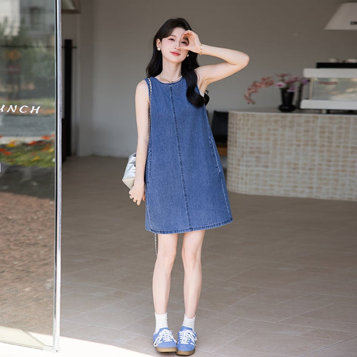 【dress】ノースリーブデニムワンピース Q8420