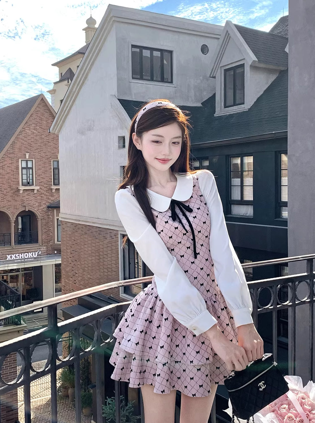 【dress】ピーターパンカラーフェイクレイヤードワンピース Q7570