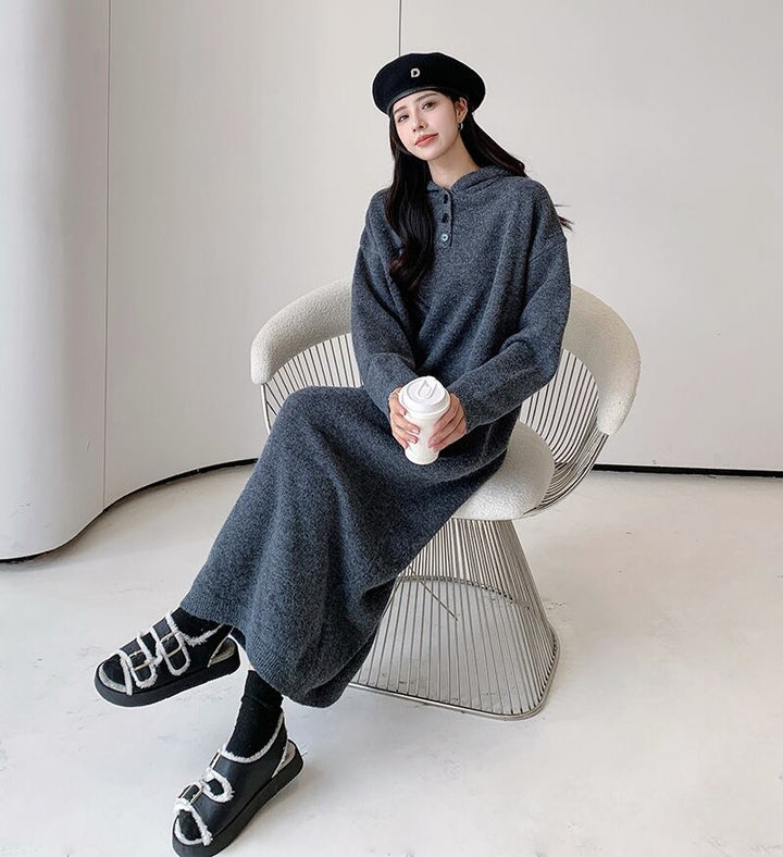【dress】フード付きロングニットワンピース　N2186