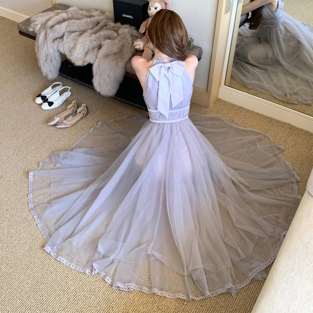 【dress】バックリボンチュールロングワンピース　N3217