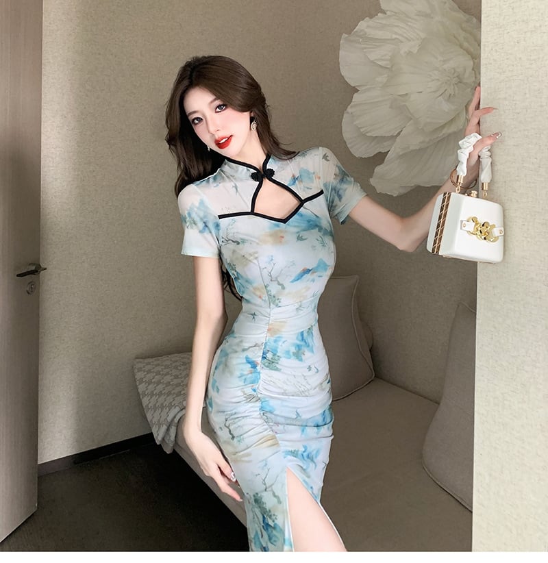 【dress】美人度アップエレガントプリントワンピース　M17168