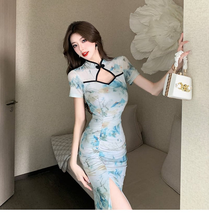 【dress】美人度アップエレガントプリントワンピース　M17168