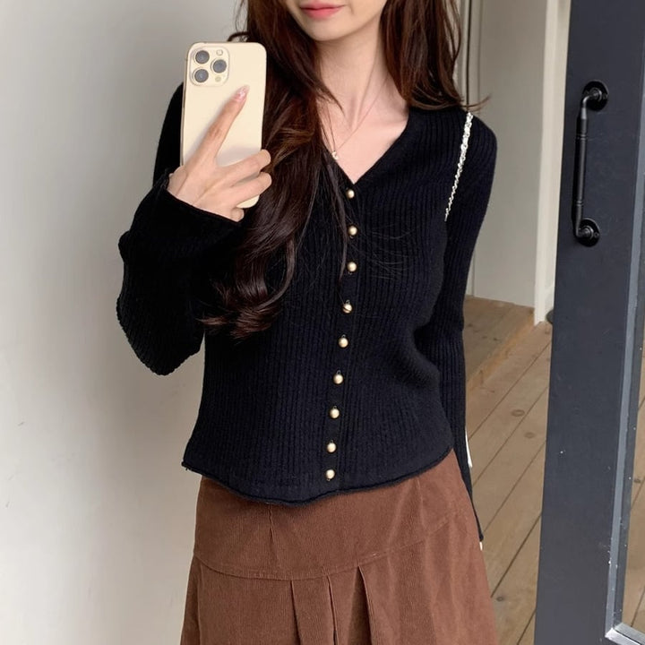 【outer】ボタンデザインニットカーデ　M26696