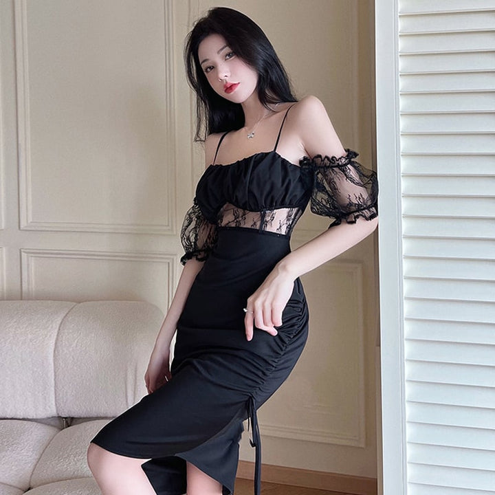 【dress】韓国系セクシーレース切り替えキャミワンピース　M17058
