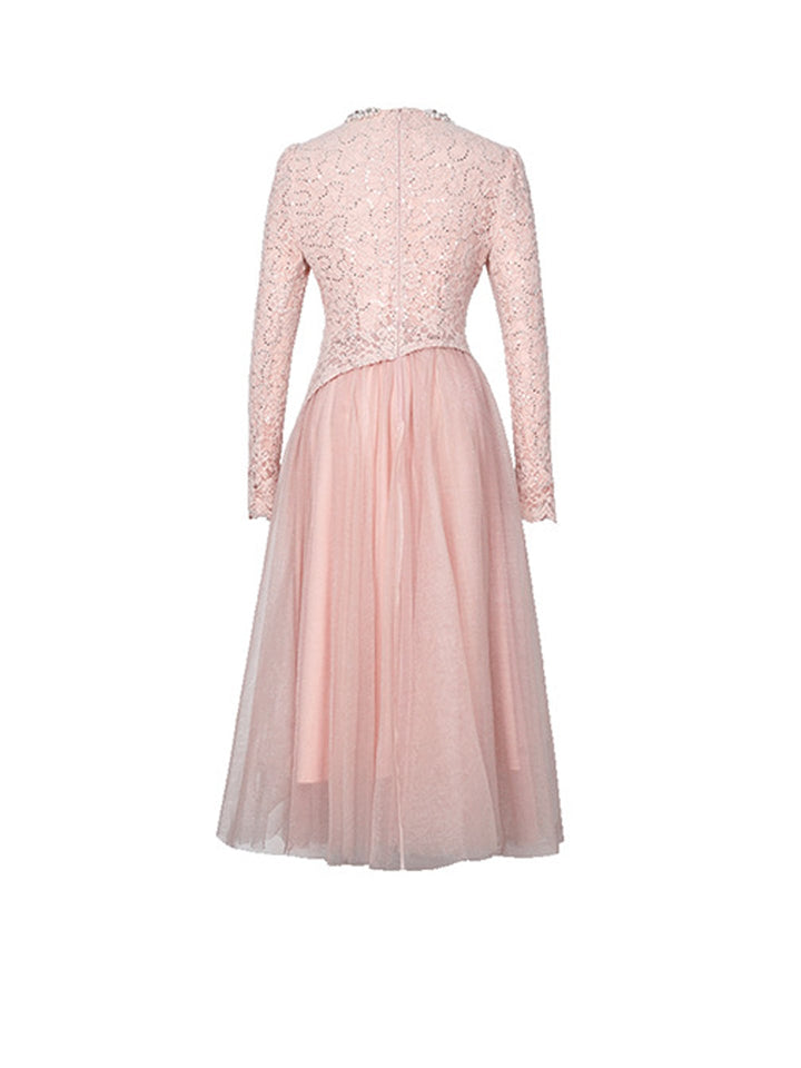 【dress】ビーズ付きレースドッキングワンピース Q8495