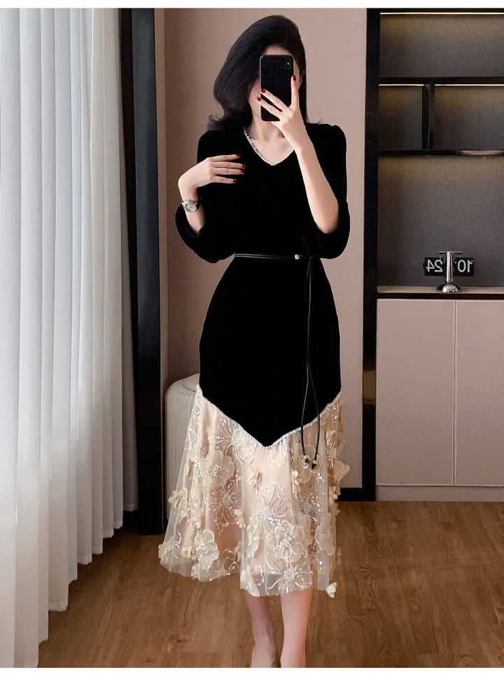 【dress】レース切り替ワンピース　M26931