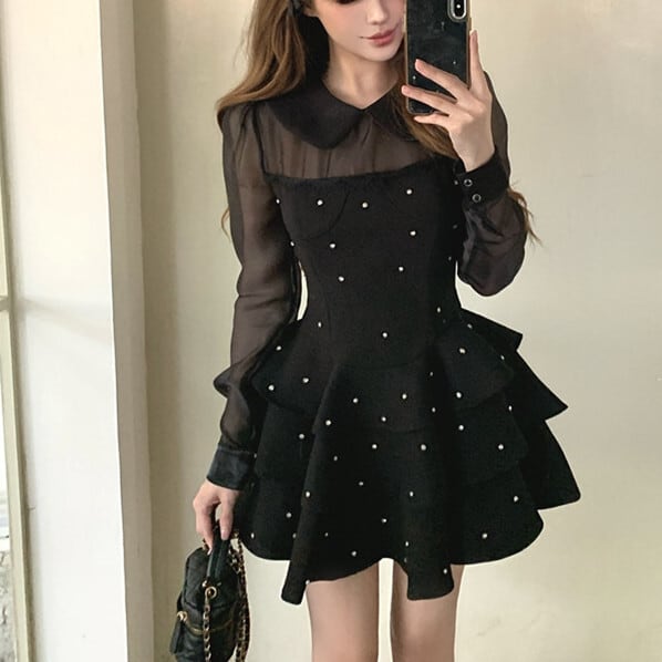 【dress】ビジューチュールドッキングワンピース　M26961