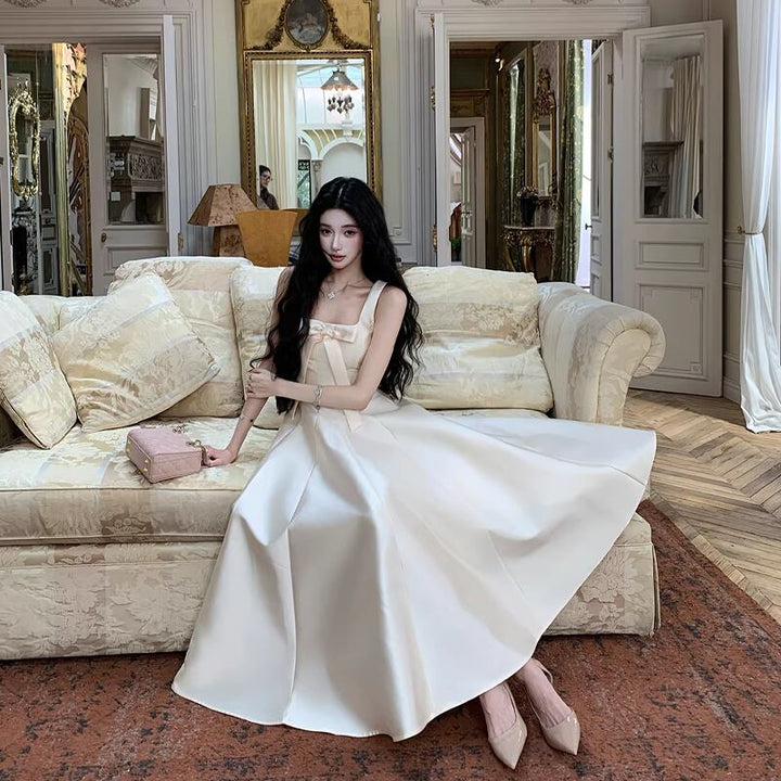 【dress】リボン付きフレアロングキャミワンピース Q8380