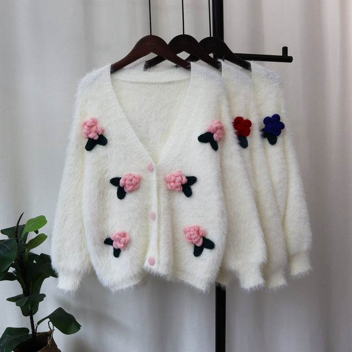 【outer】Vネックシャギーニットカーデ　M18018