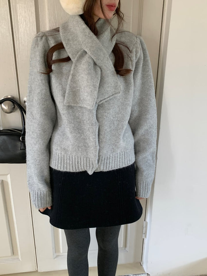 【outer】ニットカーデマフラー付き　M27669