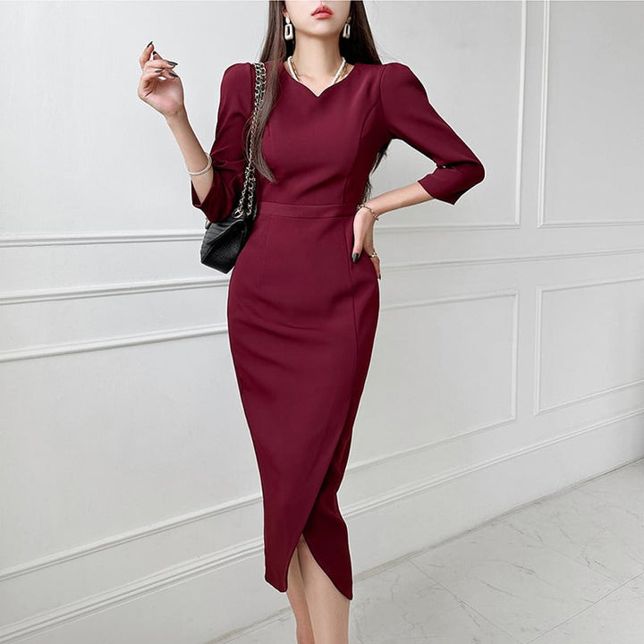 【dress】OL、通勤7分袖スリットデートワンピース　M17727