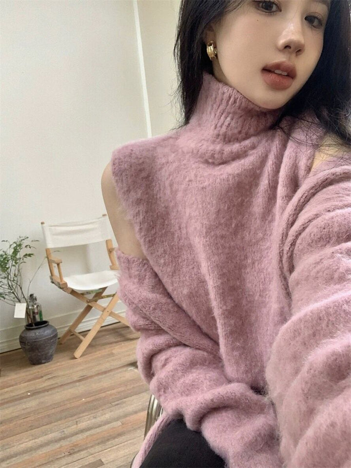 【tops】ハイネックノースリニットトップス×カーディガンセット　N2147