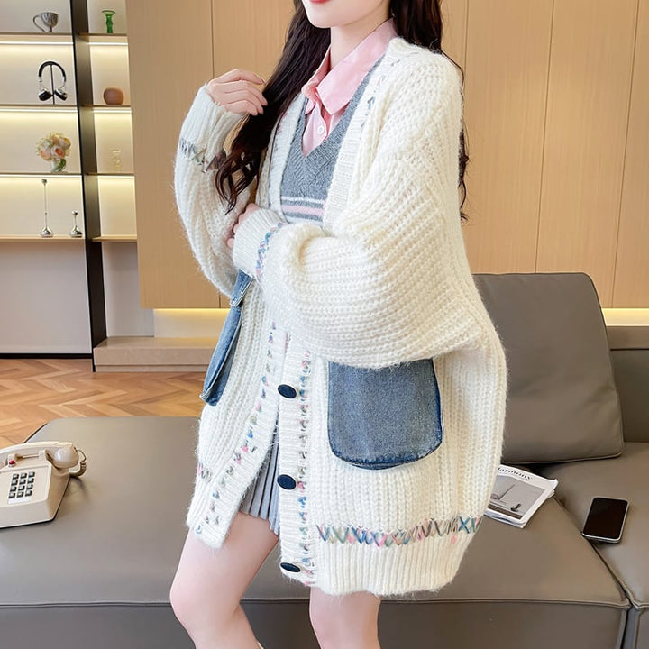 【outer】デニムドッキングニットカーディガン Q7187