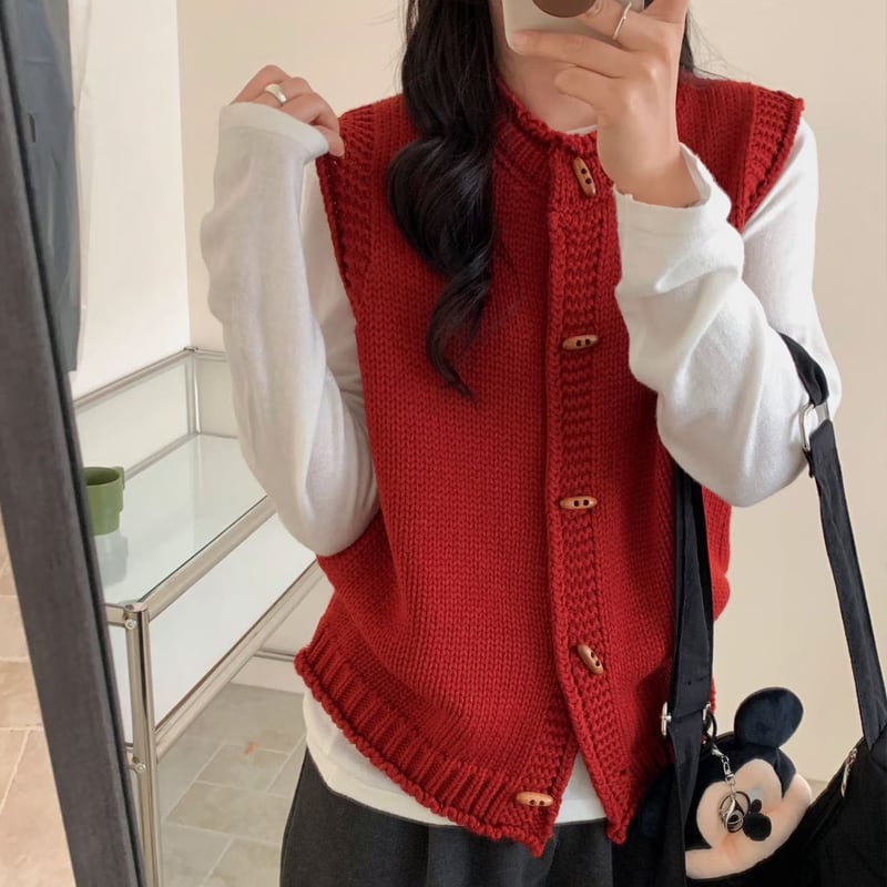【tops】4色展開ニットベスト Q8062